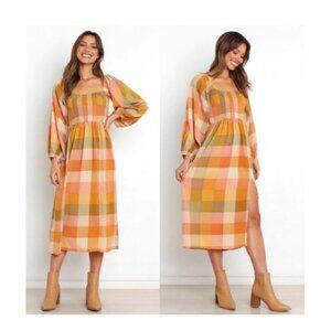 Petal & Pup Nazzano Dress Rust Plaid NEW NWTS Size 2 Spring Fall Side Slit P
